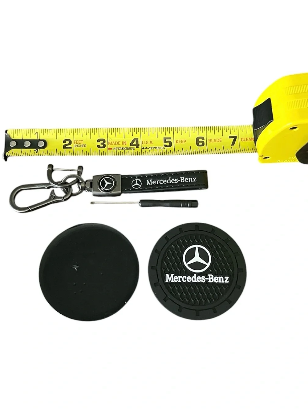 Mercedes Benz Black Keychain & Car Coaster (2 pc) Accessories Set